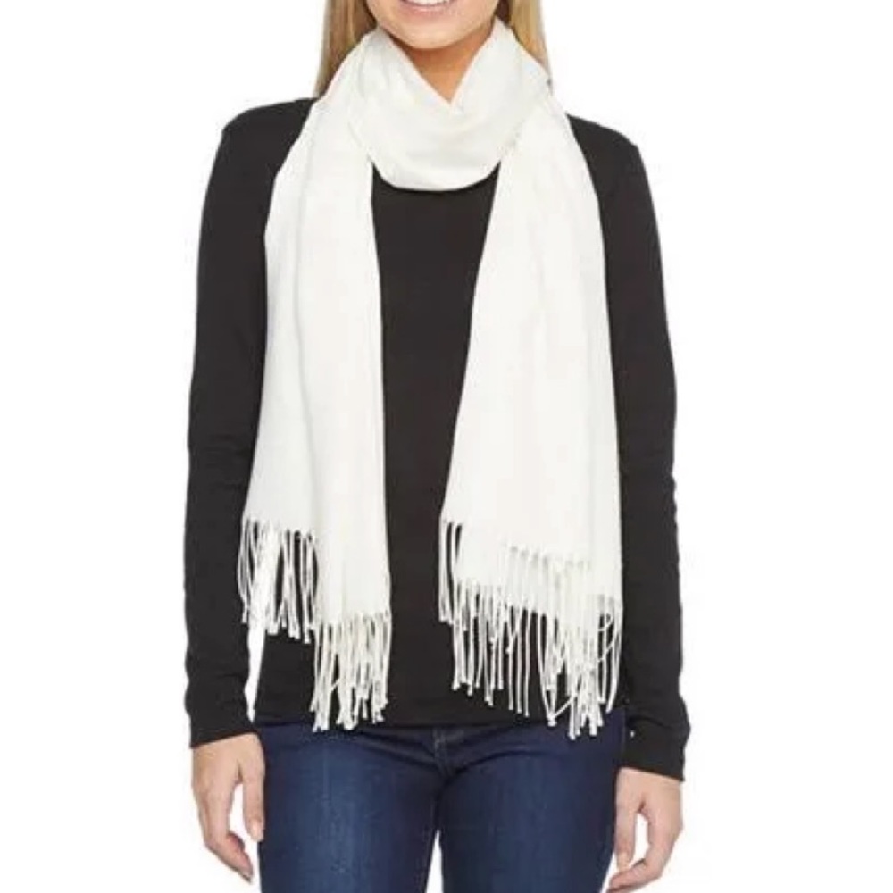 100% CASHMERE WHITE IVORY SCARF - Picture 5 of 6